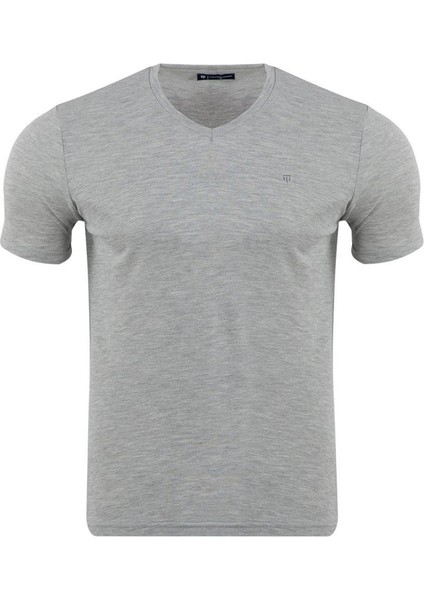 Regular Fit V Yaka %100 Pamuk Kısa Kollu Basic Penye T-Shirt-PE3602TY22