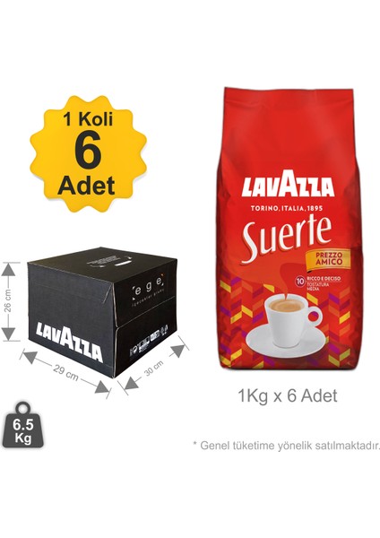 Suerte Çekirdek Kahve - 1 Koli - 1kg x 6 Adet fiyatları