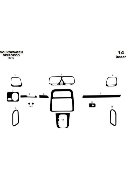 Meriç® Volkswagen Scirocco Ön Torpido Kaplama Maun 16 Parça 2013-2018