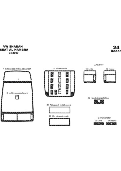 Meriç® Volkswagen Sharan Ön Torpido Kaplama Maun 24 Parça 2000-2009