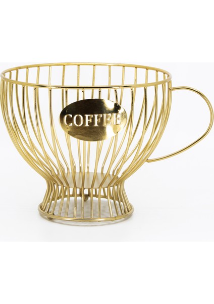 coffee Gold Fincan Dizayn Metal Meyvelik Sunum Sepeti Dekoratif  Mutfak Salon Oturma Odası