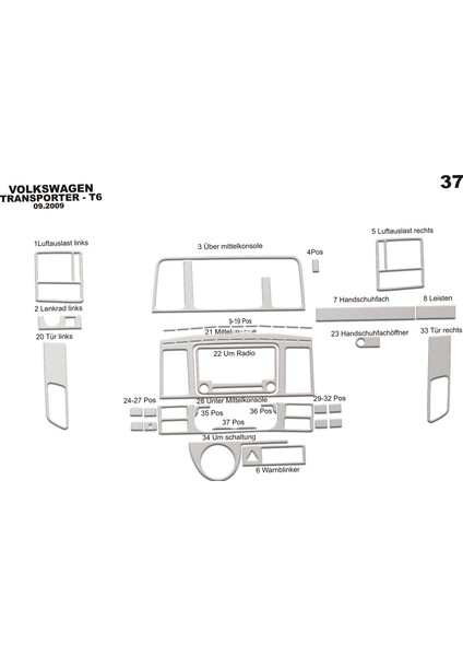 Meriç® Vw Transporter T5 Ön Torpido Kaplama Maun 37 Parça 2009-2014