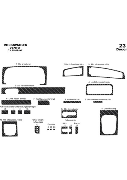 Meriç® Volkswagen Vento Ön Torpido Kaplama Maun 23 Parça 1995-1997