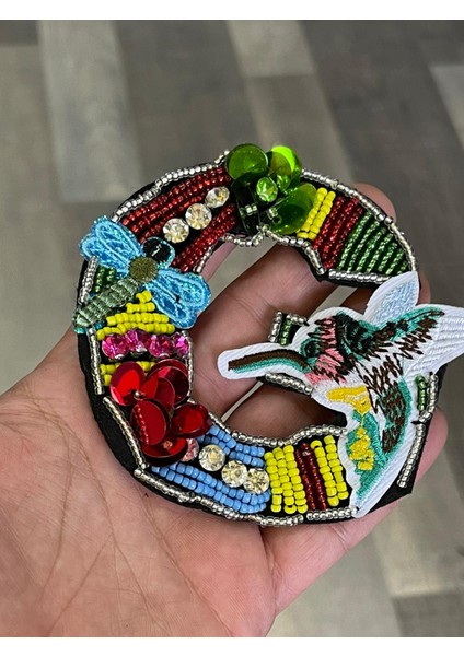 10X9 cm Kuş Yusufcuk Taş Boncuk Nakış Işleme Aplike Arma Dikiş Hobi Aksesuarı