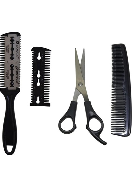 Kuaför Seti, Jiletli Tarak, Saç Kesme Makası, Tarak ve Derby Jilet 3lü Set