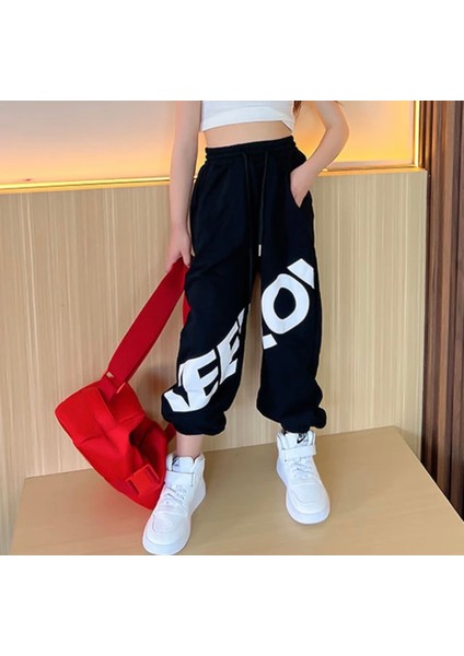 Özel Tasarım Motto Baskılı %100 Pamuk Sokak Stili Hip Hop Yazlık Kız Çocuk Şalvar Eşofman Altı