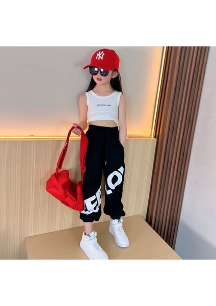 Özel Tasarım Motto Baskılı %100 Pamuk Sokak Stili Hip Hop Yazlık Kız Çocuk Şalvar Eşofman Altı fiyatları