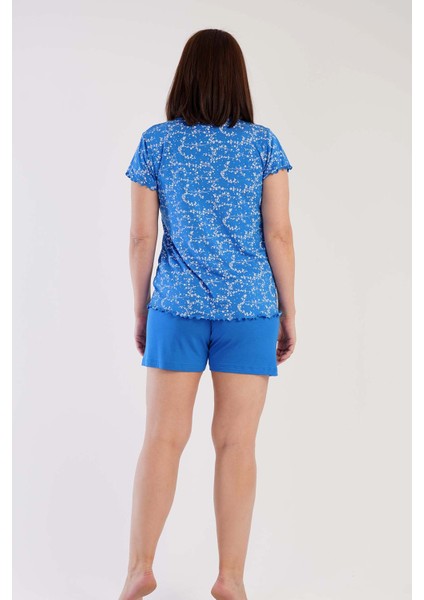 Kadın Vıscon Büyük Beden V Yaka Kısa Kol Şortlu Pijama Takım