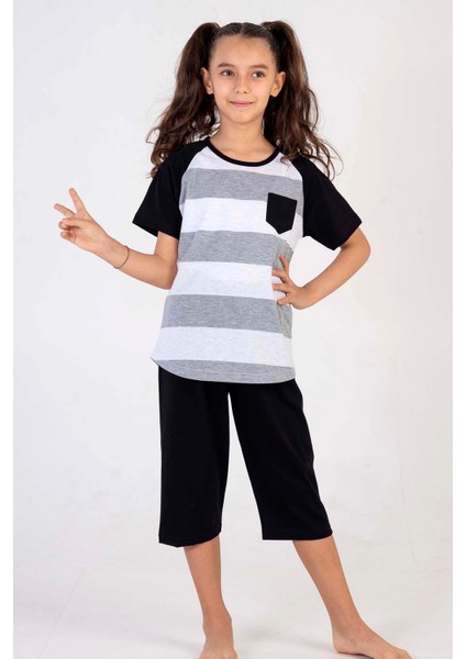 Kız Çocuk Kısa Kol Kaprili Pijama Takım