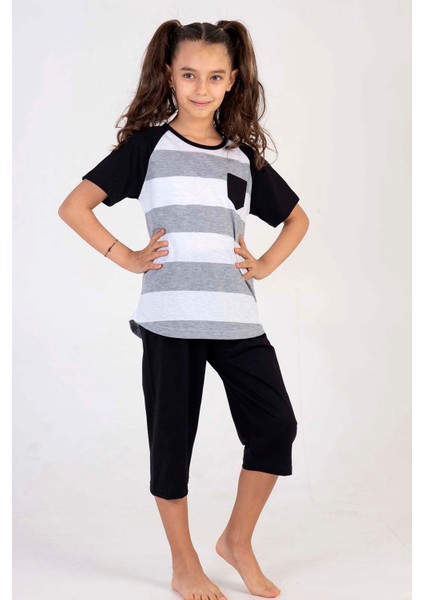 Kız Çocuk Kısa Kol Kaprili Pijama Takım