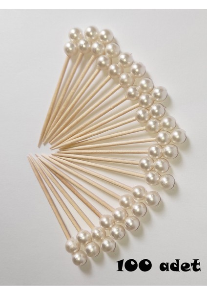 100 Adet Dekoratif Krem Çift Incili Kokteyl Kürdan 6 cm - Inci 8 mm fiyatları