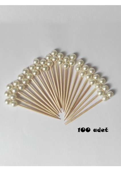 100 Adet Dekoratif Krem Çift Incili Kokteyl Kürdan 6 cm - Inci 8 mm modelleri