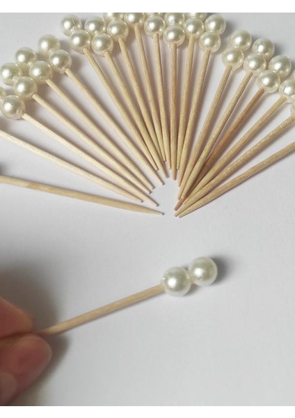 100 Adet Dekoratif Krem Çift Incili Kokteyl Kürdan 6 cm - Inci 8 mm fırsatları