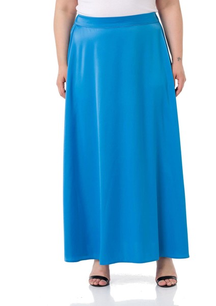 Büyük Beden Beli Arkadan Lastikli Kloş Saten Uzun Turkuaz Etek fiyatları