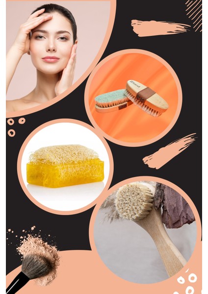 Doğal At Kılı Fırçası + Yüz Fırçası + Kabak Lifli Kolajen Sabunu Antiaging Güzellik Paketi