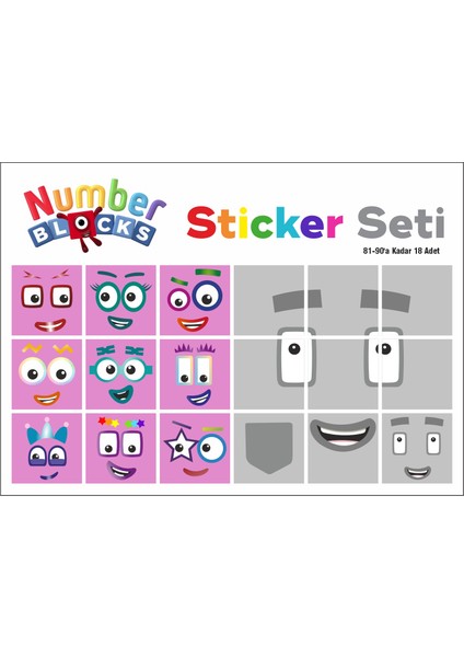 Number Blocks Matematik Eğitici Birim Küp Snapcubes /81-90 Sticker 18 Pcs