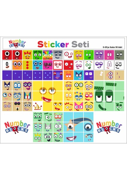 Number Blocks Matematik Eğitici Birim Küp Snapcubes /0-50 Mega Paket Sticker 90 Pcs