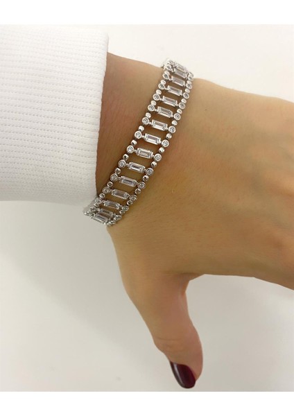 Kadın Gümüş Baget Taşlı Bileklik