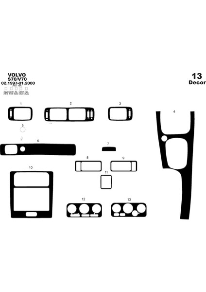 Meriç® Volvo S70 / V70 Ön Torpido Kaplama Maun 13 Parça 1997-1999