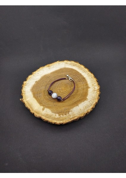 Mor Ametist Taşı ve Akik Deri Ipli El Yapımı Doğal Taş Bileklik fiyatları