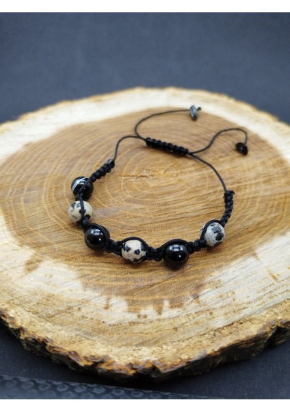 Unisex Jasper ve Akik Siyah Özel Tasarım El Örgüsü Makrome Doğal Taş Bileklik fiyatları