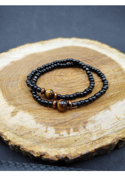 Unisex Kaplan Gözü Siyah El Yapımı Özel Tasarım Doğal Taş Bileklik fiyatları