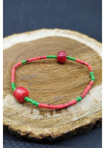 Afgan Boncuk Doğal Mercan Taşı El Yapımı Doğal Taş Halhal