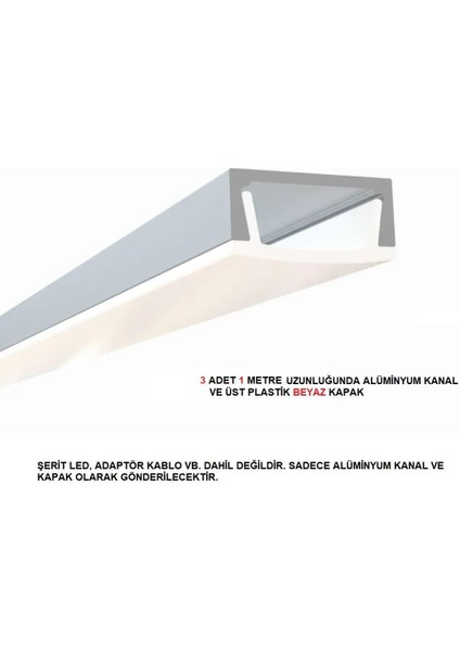 Alüminyum LED Kanal Profili ve Beyaz Kapak Süper Ince 3x1 Metre - 724-17