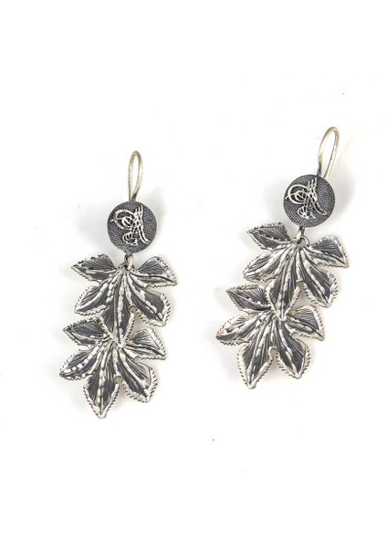 925 Ayar Gümüş Sallantılı El Kalemli Asma Yapraklı Küpe