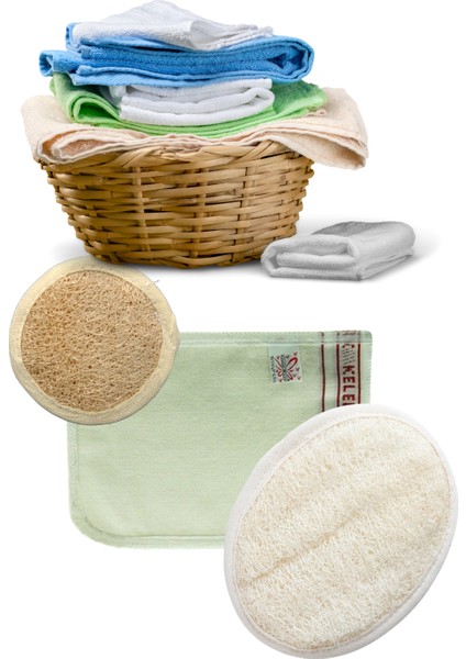 Premium 100 Doğal Kabâk Lifi Vücud Için + Yüz Kabak Lifi + Kelebek Kese Kalın 3'Lü Banyo Kese Seti fırsatları