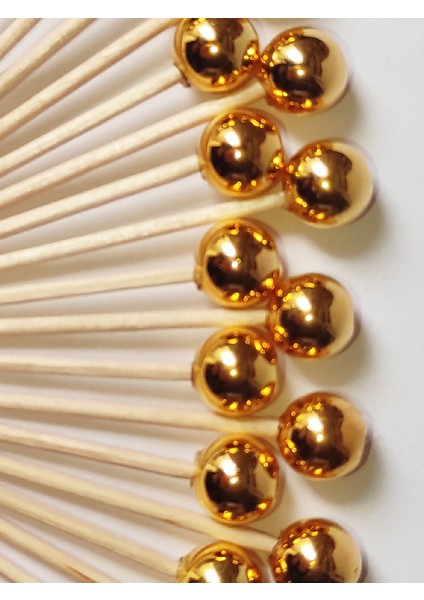 100 Adet Dekoratif Yuvarlak Inci Pasta Kürdanı 6 cm Gold - Inci 10 mm