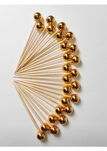 100 Adet Dekoratif Yuvarlak Inci Pasta Kürdanı 6 cm Gold - Inci 10 mm fiyatları