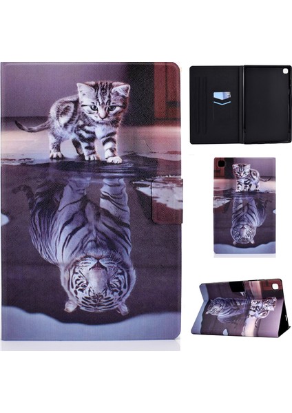 Samsung Galaxy Tab A7 (2020) T500 Renkli Çizim Kılıfı Cat And Tiger (Yurt Dışından)