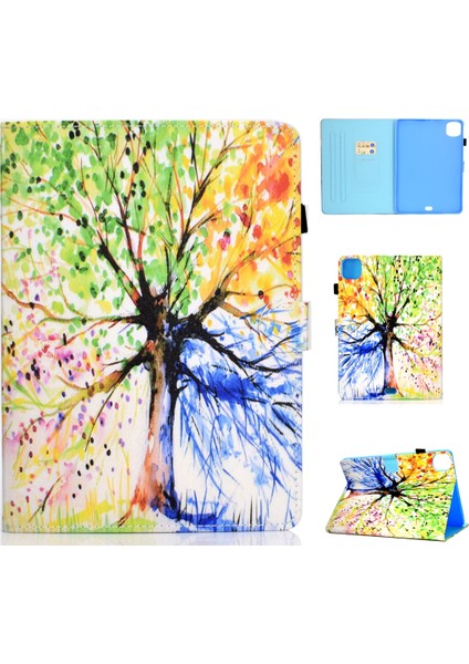 Apple iPad Pro 11 Için Deri Kılıf (2018) Renkli Ağaç (Yurt Dışından)