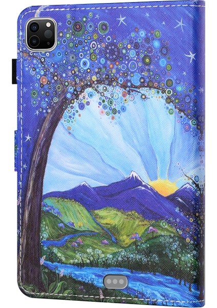 Apple iPad Pro 11 Inç (2020) / (2018) Için Deri Kılıf Ağaç ile Gündoğumu (Yurt Dışından)