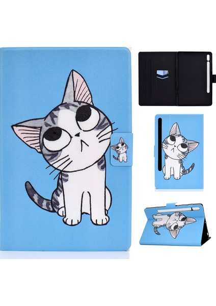 Samsung Galaxy Tab S7 11.0 T870 Renkli Çizim Kılıf Için Blue Background Cat (Yurt Dışından)