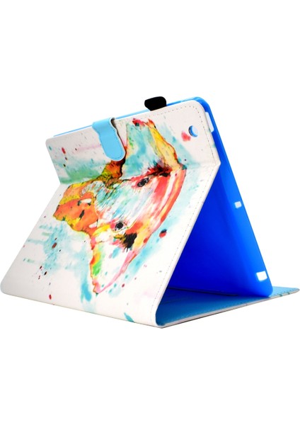 Renkli Çizim Dikiş Deri Kılıf Apple iPad 2/3/4 Suluboya Fil (Yurt Dışından)