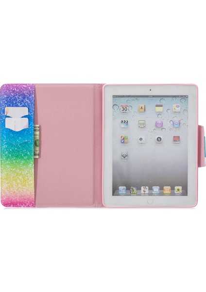 Apple iPad 4 & 3 & 2 Için Deri Kılıf Çizgili Gökkuşağı Kum (Yurt Dışından)