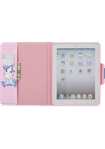 Apple iPad 4 & 3 & 2 Için Deri Kılıf Sevimli Tek Boynuzlu At (Yurt Dışından)