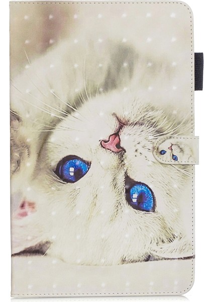 Apple iPad 4 & 3 & 2 Için Deri Kılıf Beyaz Kedi (Yurt Dışından)
