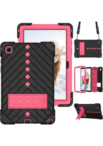 Samsung Galaxy Tab A7 10.4 Için Rhombus Robot Kılıfı (2020) Black+Rose Red (Yurt Dışından)