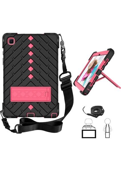 Samsung Galaxy Tab A7 10.4 Için Rhombus Robot Kılıfı (2020) Black+Rose Red (Yurt Dışından)
