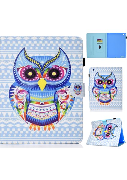 Apple iPad 4 & 3 & 2 Için Deri Kılıf Renkli Baykuş (Yurt Dışından)