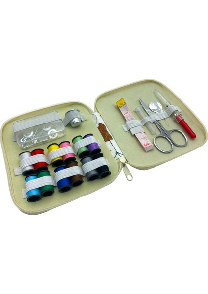 Çantalı Dikiş Seti 12 cm Boyutunda 12 Farklı Renk İplik ve Gerekli Aletler