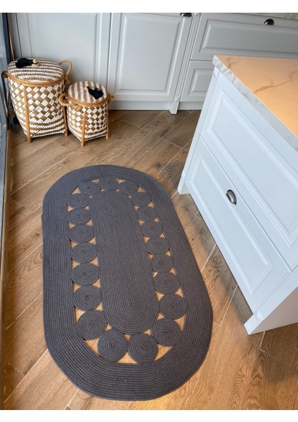 Milda 96 Pamuklu Jüt Örgü Kilim Oval Antrasit
