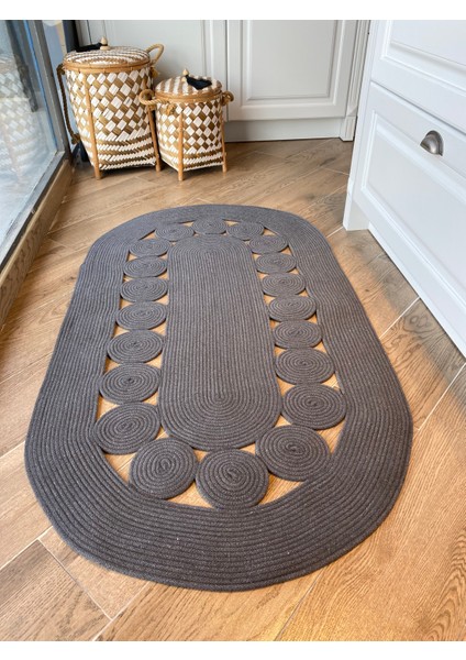 Milda 96 Pamuklu Jüt Örgü Kilim Oval Antrasit