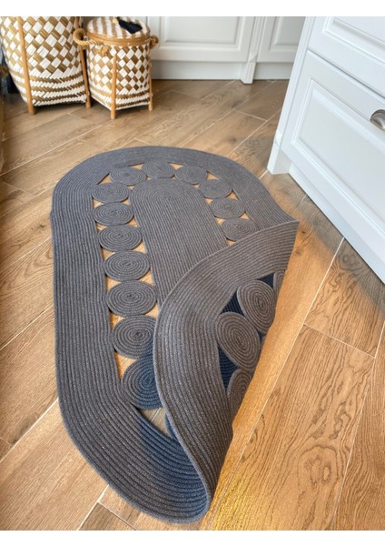 Milda 96 Pamuklu Jüt Örgü Kilim Oval Antrasit