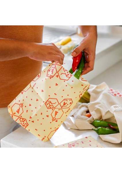 3'lü Balmumlu Kese Set - Bereket Desen - Tekrar Kullanılabilen Balmumlu Yiyecek Saklama Kesesi fiyatları