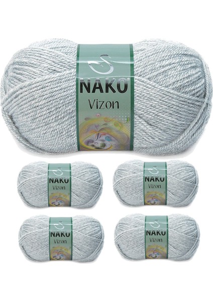 5 Adet Vizon Premium Akrilik El Örgü İpi Yünü Renk No:195 Açık Gri Melanj