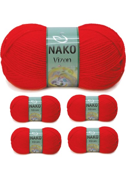 5 Adet Vizon Premium Akrilik El Örgü Ipi Yünü Renk NO:207 Alev Kırmızı
